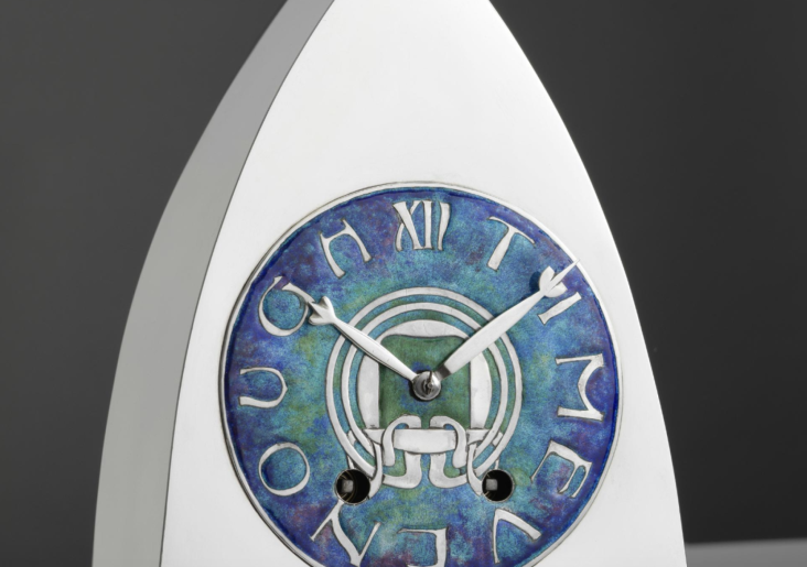 Cymric silver and enamel clock, 1901